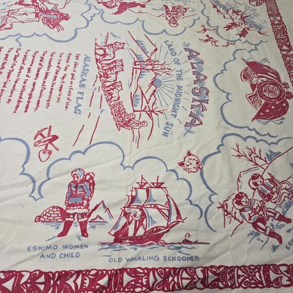 Alaska Eskimo Screen Print Souvenir Table Cover Vintage Marie Drake 1950s Linen - Picture 9 of 13